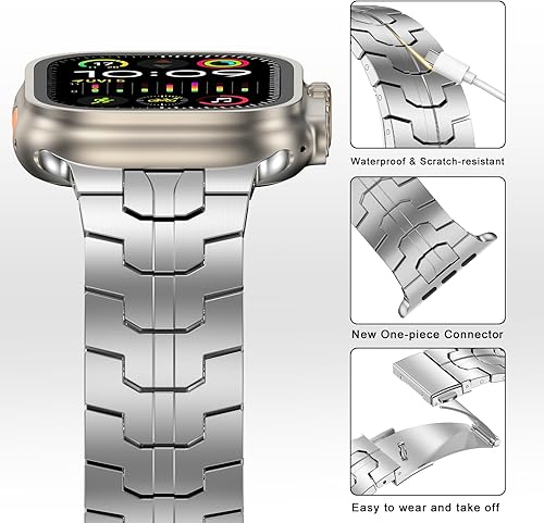 Miniatura 9 de MioHHR Correa y funda de acero inoxidable compatible con Apple Watch Band de 1.772 pulgadas, cubierta protectora de metal para hombres para iWatch