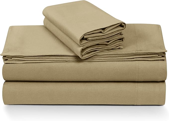 Tribeca Living 100% Cotton German Flannel Sheet Set - 200 GSM, Deep Pocket, Ultra Soft & Cozy, California King, Macchiato