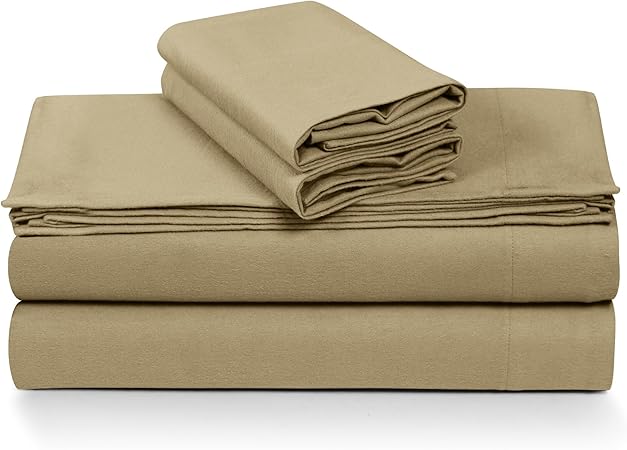 Tribeca Living 100% Cotton German Flannel Sheet Set - 200 GSM, Deep Pocket, Ultra Soft & Cozy, California King, Macchiato