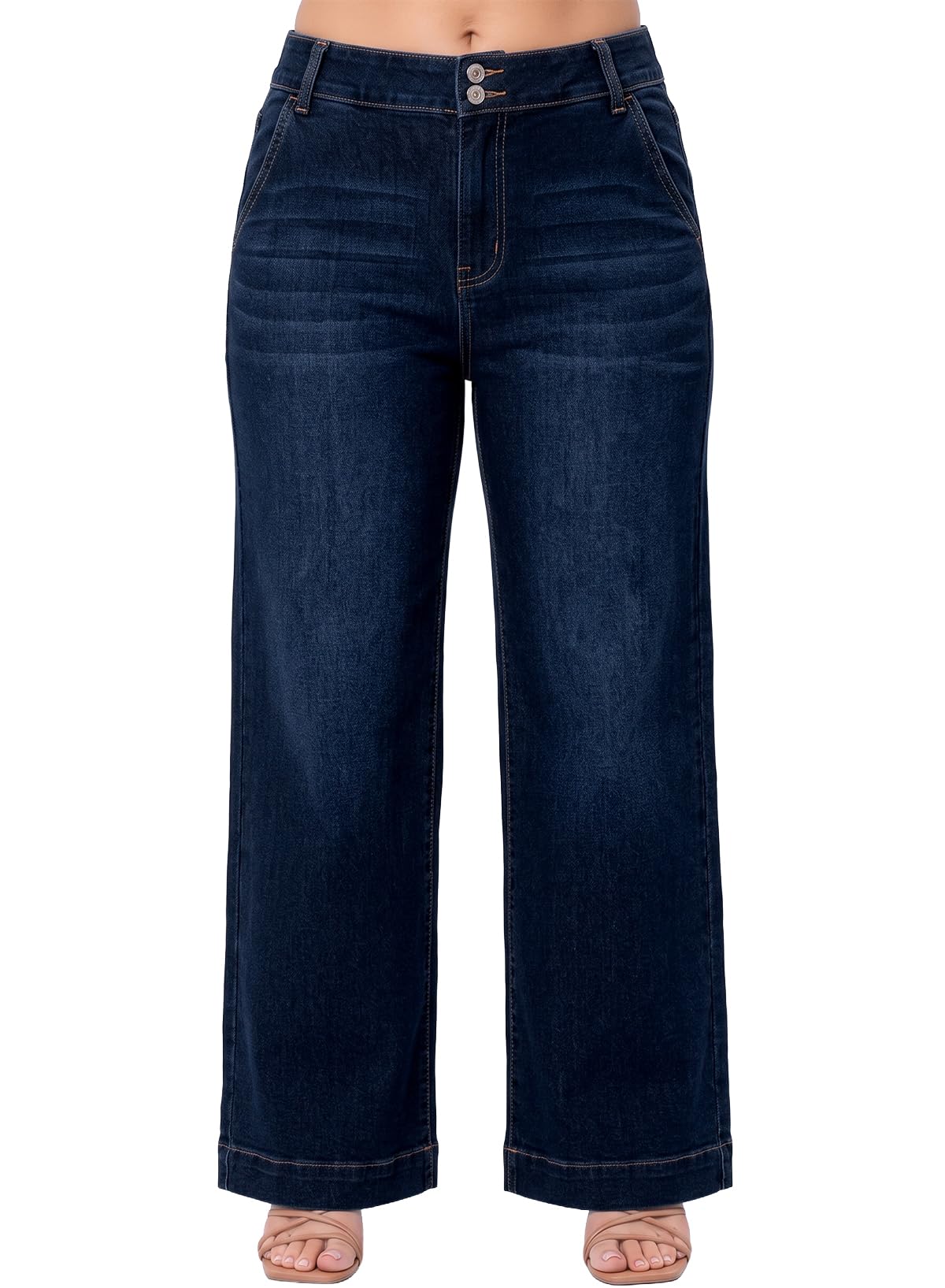 Eytino Women Plus Size Wide Leg Jeans High Waisted Straight Leg Denim Pants | High Rise, Tummy Control, Back Elastic Waist, Slanted Pockets, Stretchy Baggy Jeans, For Daily Wear, Dressy Casual Outfits