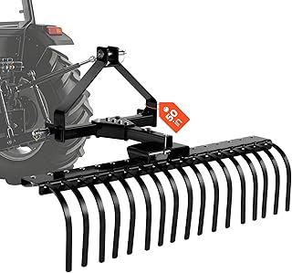 VEVOR 50 in Lanscape Rock Rake, 3-Point Tow Behind Landscape Rake with 17 Steel Tines, Fit Category 1 Tractors, Angle Adjustable, Heavy Duty Lawn Dethatcher Rake for Grass Branch Debris