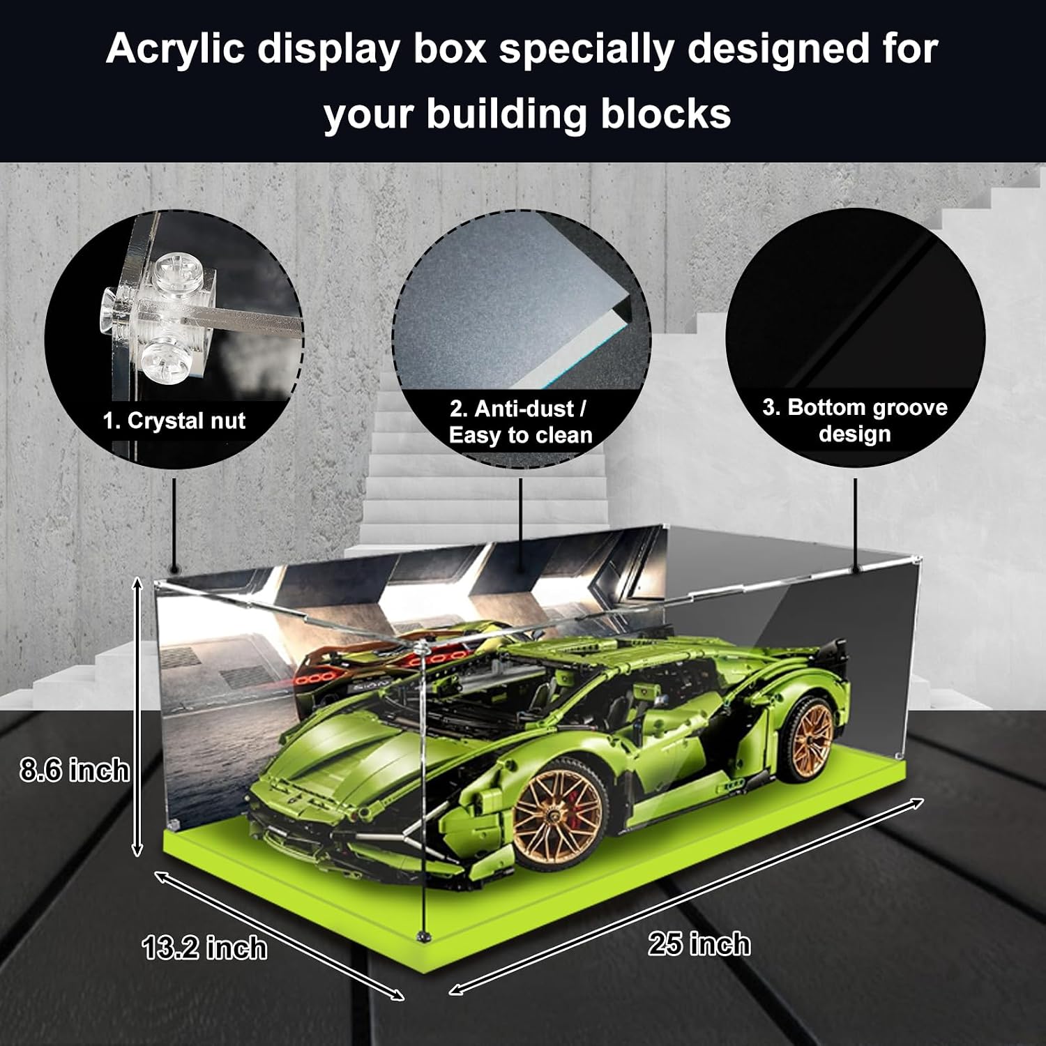 Vaodest Acrylic Display Case for Lego 42115 Lamborghini Sián FKP 37,3MM HD Dustproof Transparent Display Box for Lego 42115 Model(Box Only, Not Lego Building Set)