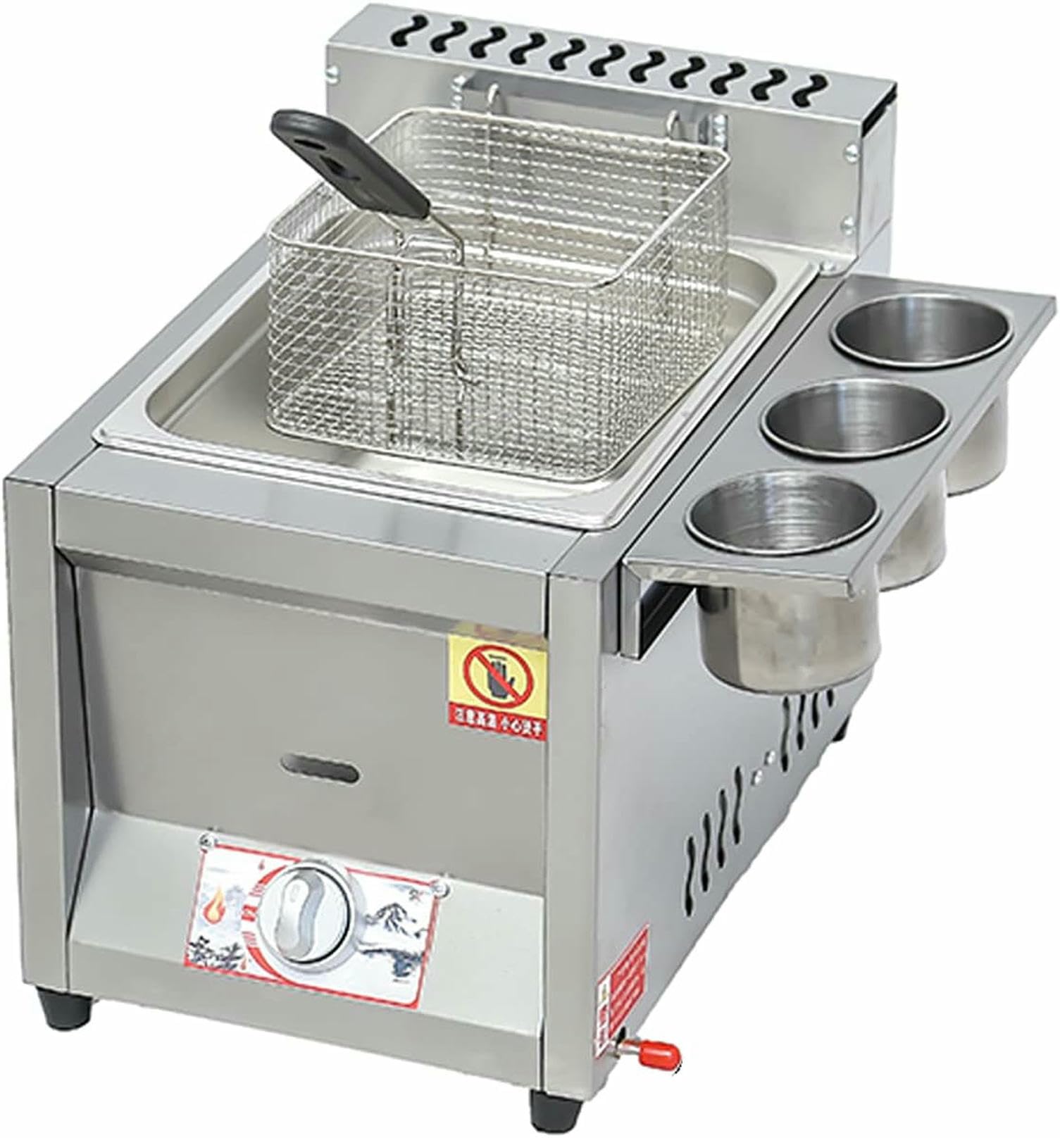 Friteuse à gaz professionnelle de comptoir en acier inoxydable avec bac à assaisonnement intégré