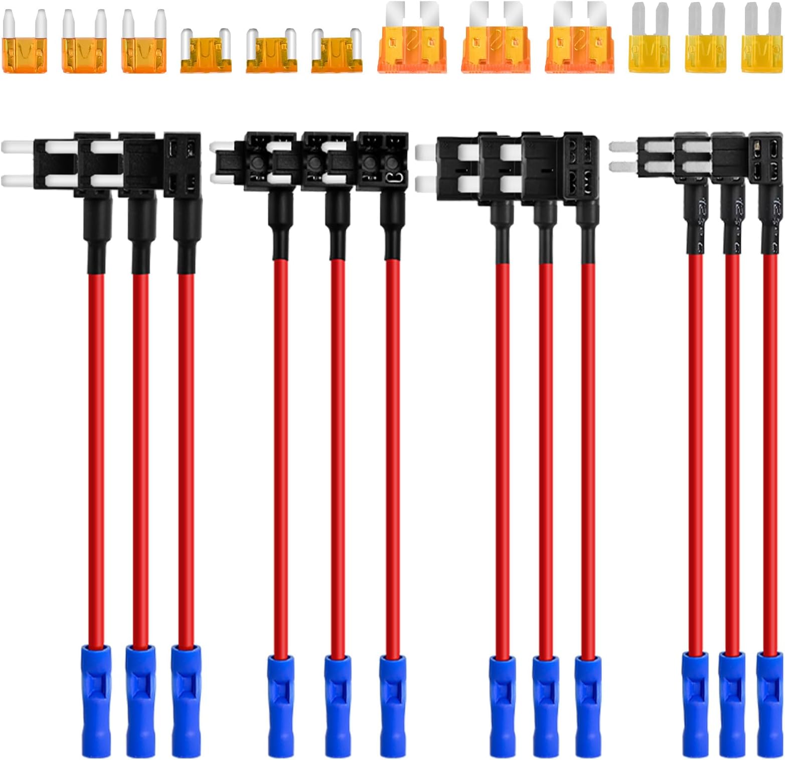 MuHize Fuse Taps - 4 Types 12 Pack Add-A-Circuit Adapters for Micro2/Mini/ATC/ATS Low Profile Fuses, Easy Plug & Play Installation for Dash Cams, LED Lights (12V Car/Truck)