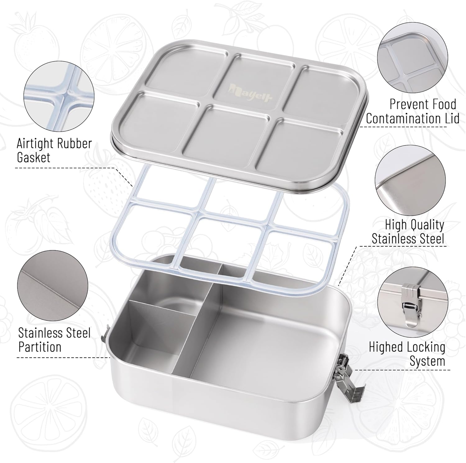 Bento Box for Kids, 1.5L/50oz Stainless Steel Snack Containers with 3 Compartments, Lockable Clip Kids Lunch Box, Eco-Friendly, Leak-proof, Dishwasher-Safe for Home, School, Travel - Image 3
