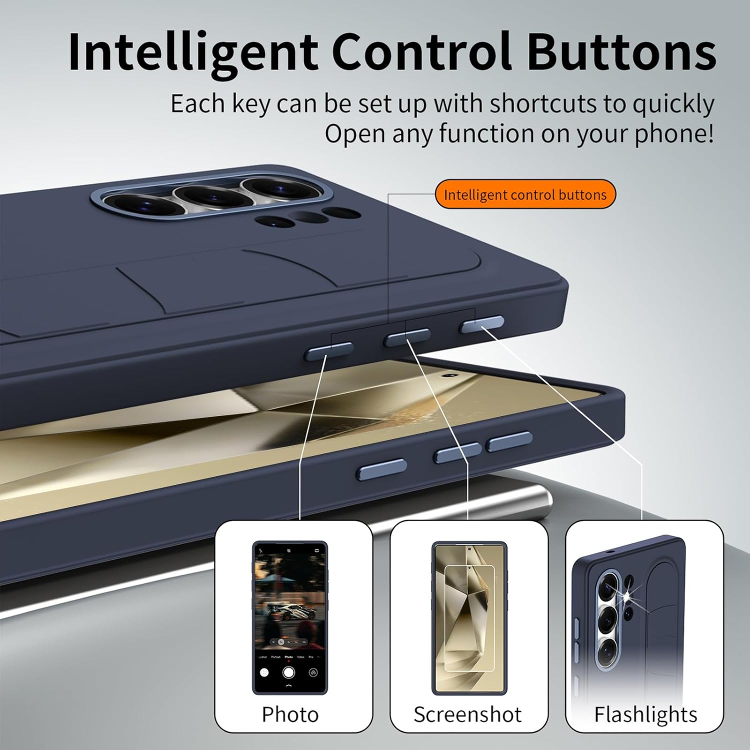 for Samsung Galaxy S24 Ultra 5G with Smart Button, Standing Grip Phone Case with Kickstand, for Samsung S24 Ultra 5G Case Smart Button Cover | Hand Strap | Soft Touch | Stand Grip | Smart Butto
