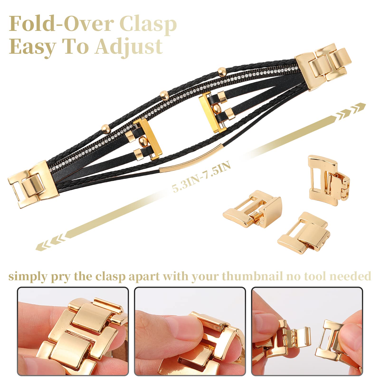 Posh Leather Bands Compatible with Fitbit Versa 3/Fitbit Sense, Women Boho Stylish Multilayer Wrap Bracelets Wristband, Handmade Adjustable Jewelry Strap for Sense/Versa 3 Smart Watch