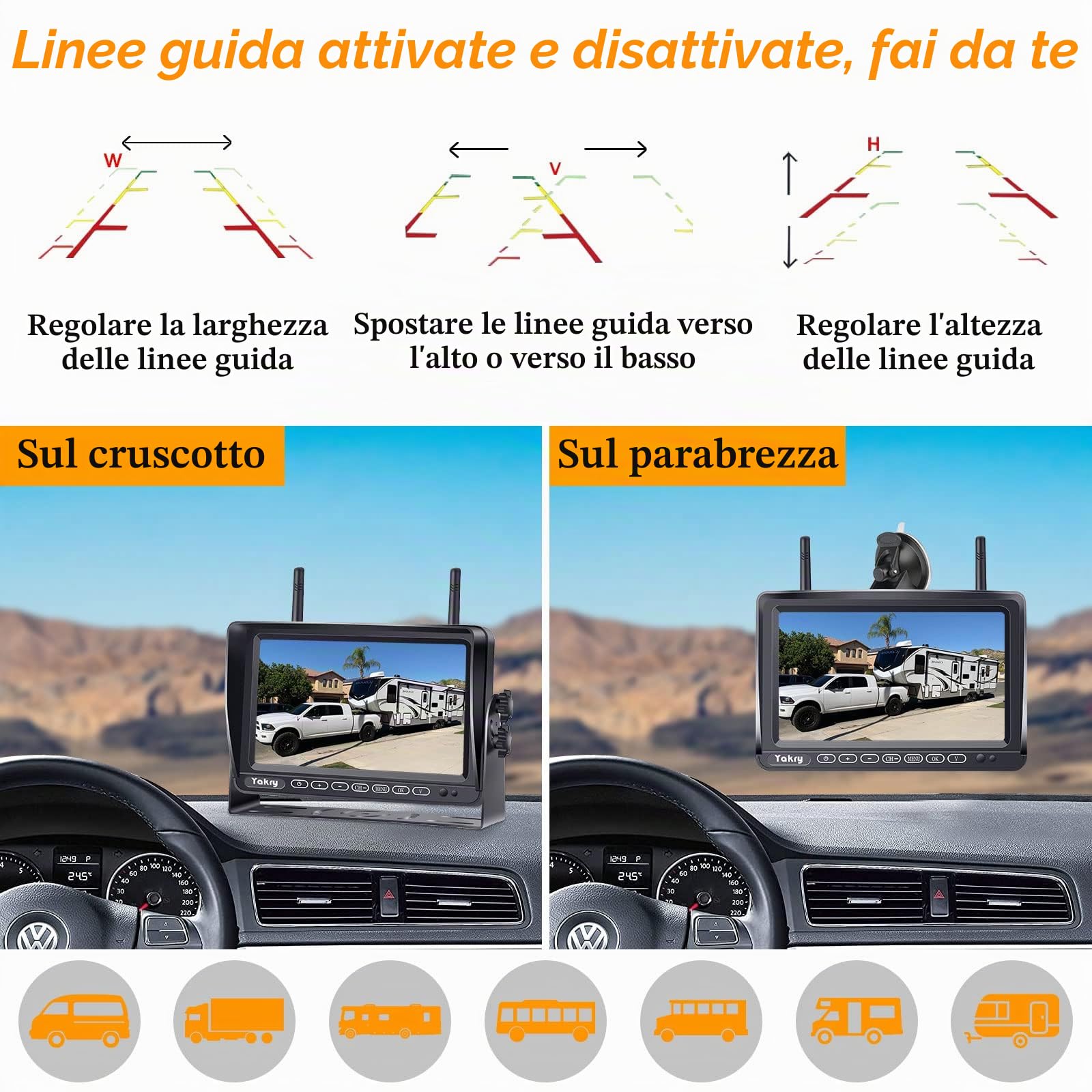 Yakry S33-Y27 - Telecamera di retromarcia wireless FHD 1080P da 17,8 cm con sistema DVR per camper, rimorchi, camion, quinte ruote, barche