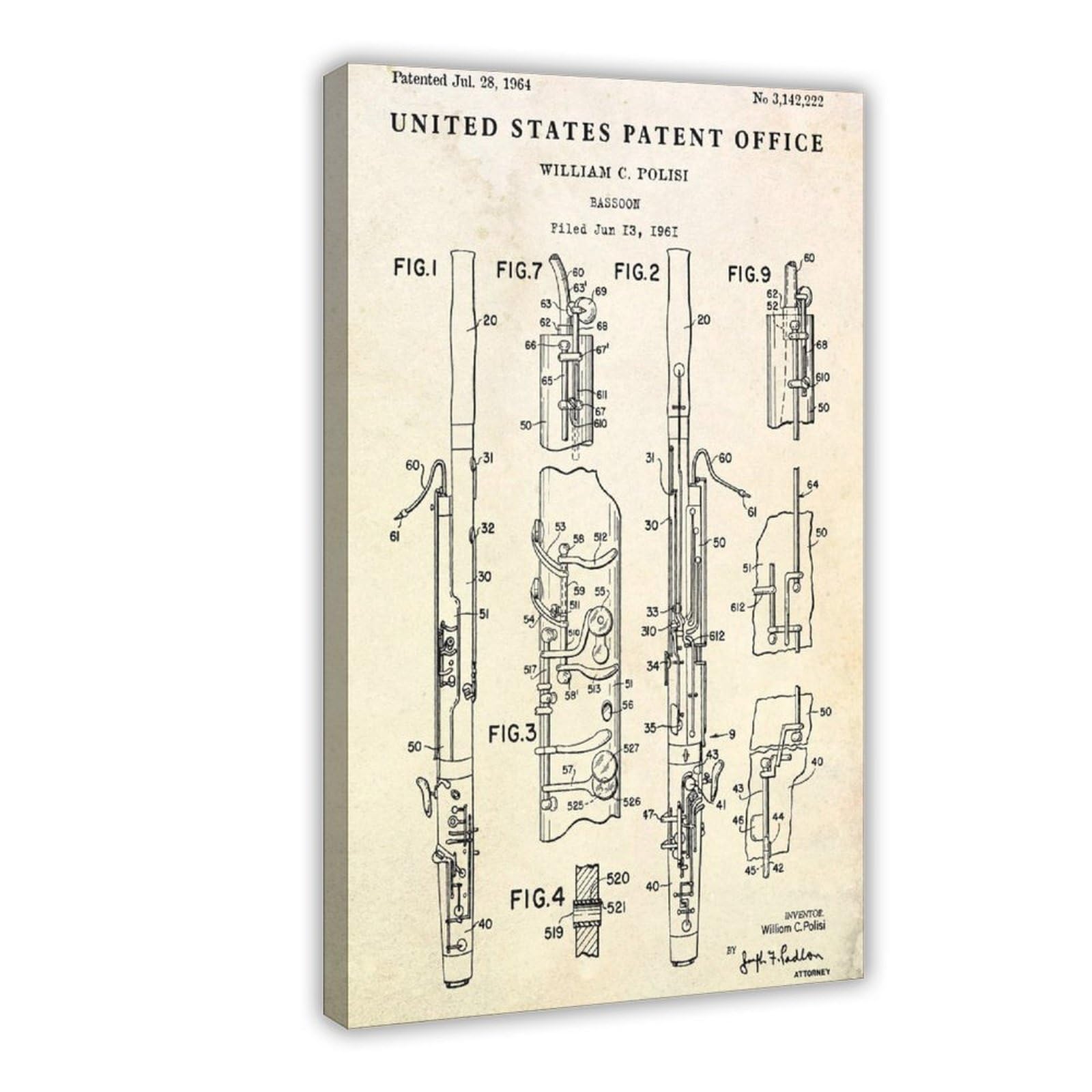 WLQZFRWV Poster su tela con immagine di fagotto del 1964, decorazione per camera da letto, ufficio, stanza, regalo, 60 x 90 cm