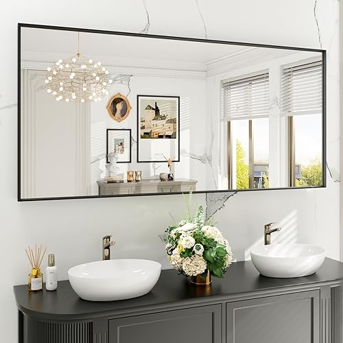 Miniatura 55 de Espejo de baño LED de 20x28 pulgadas con marco negro, espejos de baño retroiluminados y con luz frontal para pared, antiempañamiento, regulable, con