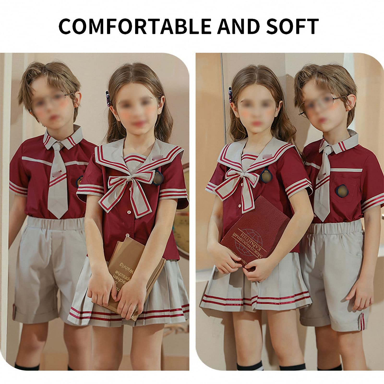 Uniformes de jardín de Infantes,Ropa de Clase de Manga Corta de Estilo Universitario británico para niños de Verano,Trajes de Ropa Escolar de Rendimiento de Estudiantes