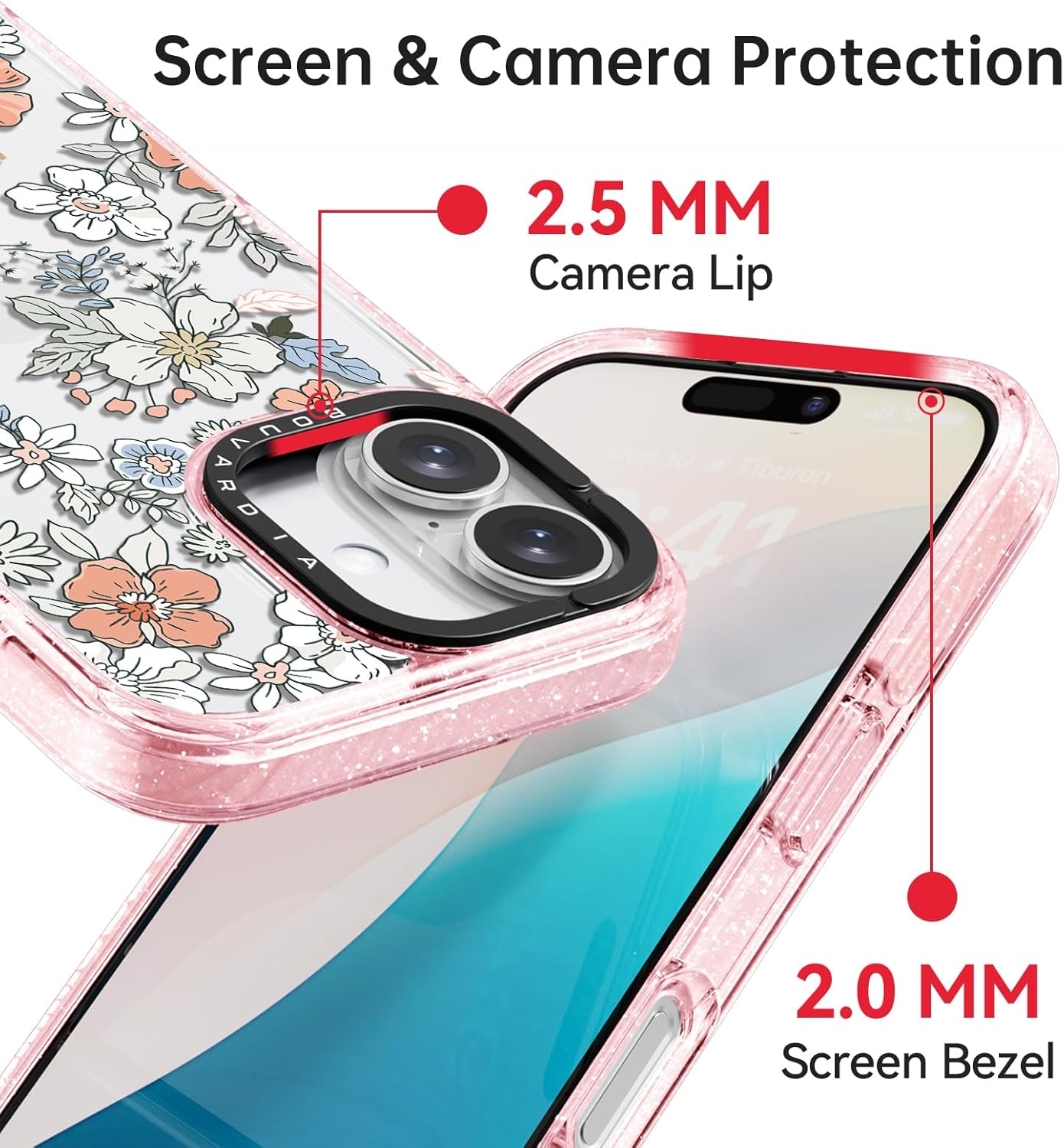 Bouvardia for iPhone 16 Case, Cute Design for Women & Girls, Protective & Aesthetic, Floral Theme - Flowers in Bloom (Pink Bumper) - Image 3