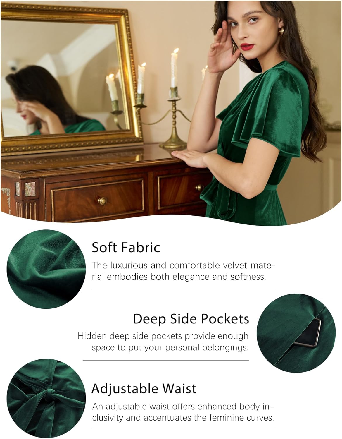 Women's Velvet Maxi Dress Boho V Neck Wrap Dress for Wedding Guest Fall Maternity Formal Dress with Pockets - Image 5