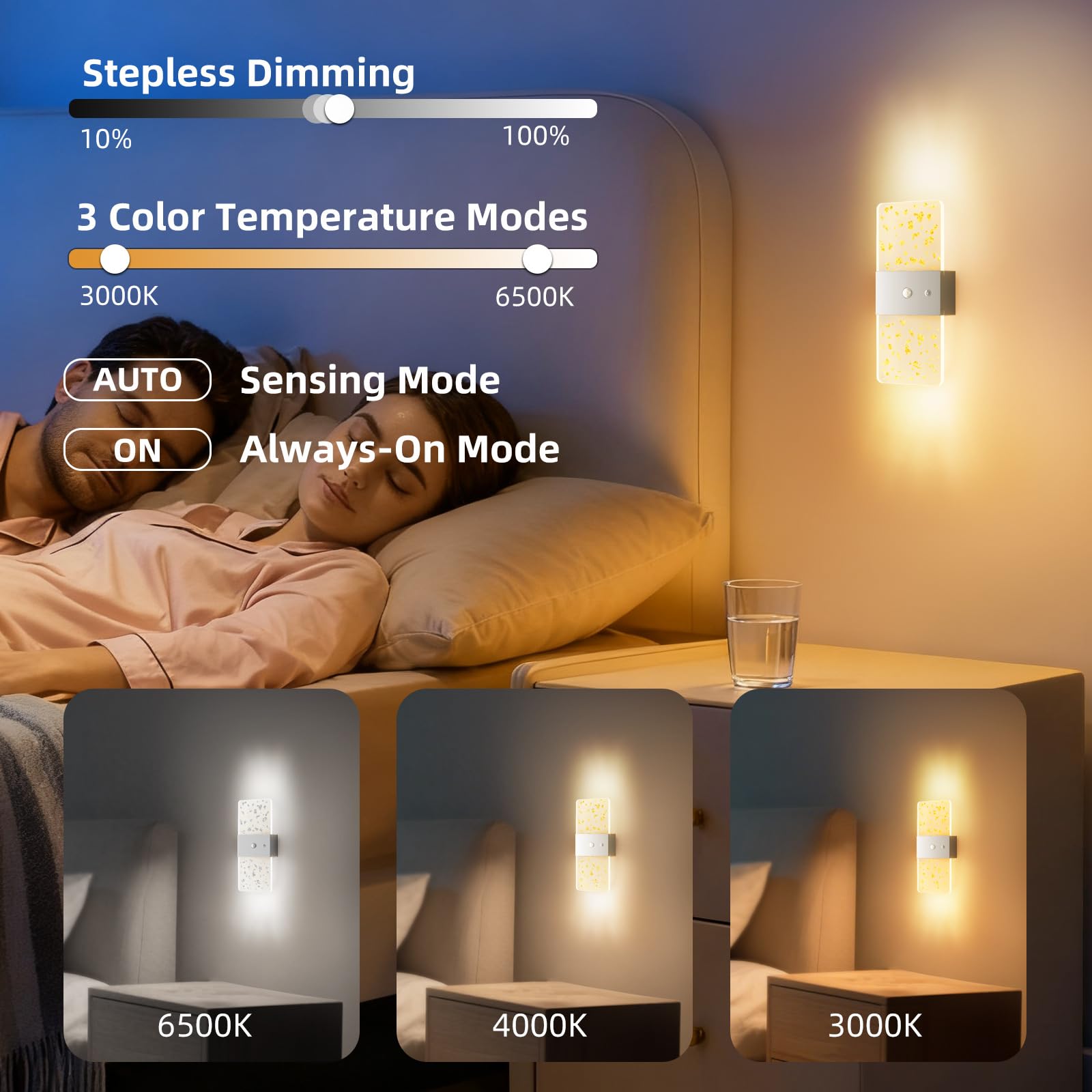 EaEa 2 Stück LED Acryl Wandleuchte mit Bewegungsmelder Innen Akku Wandlampe Ohne Stromanschluss Kabellos Nachttischlampe Touch Dimmbar Aufladbare 2600mAh Magnetische Wandbeleuchtung Ohne Bohren,Gold