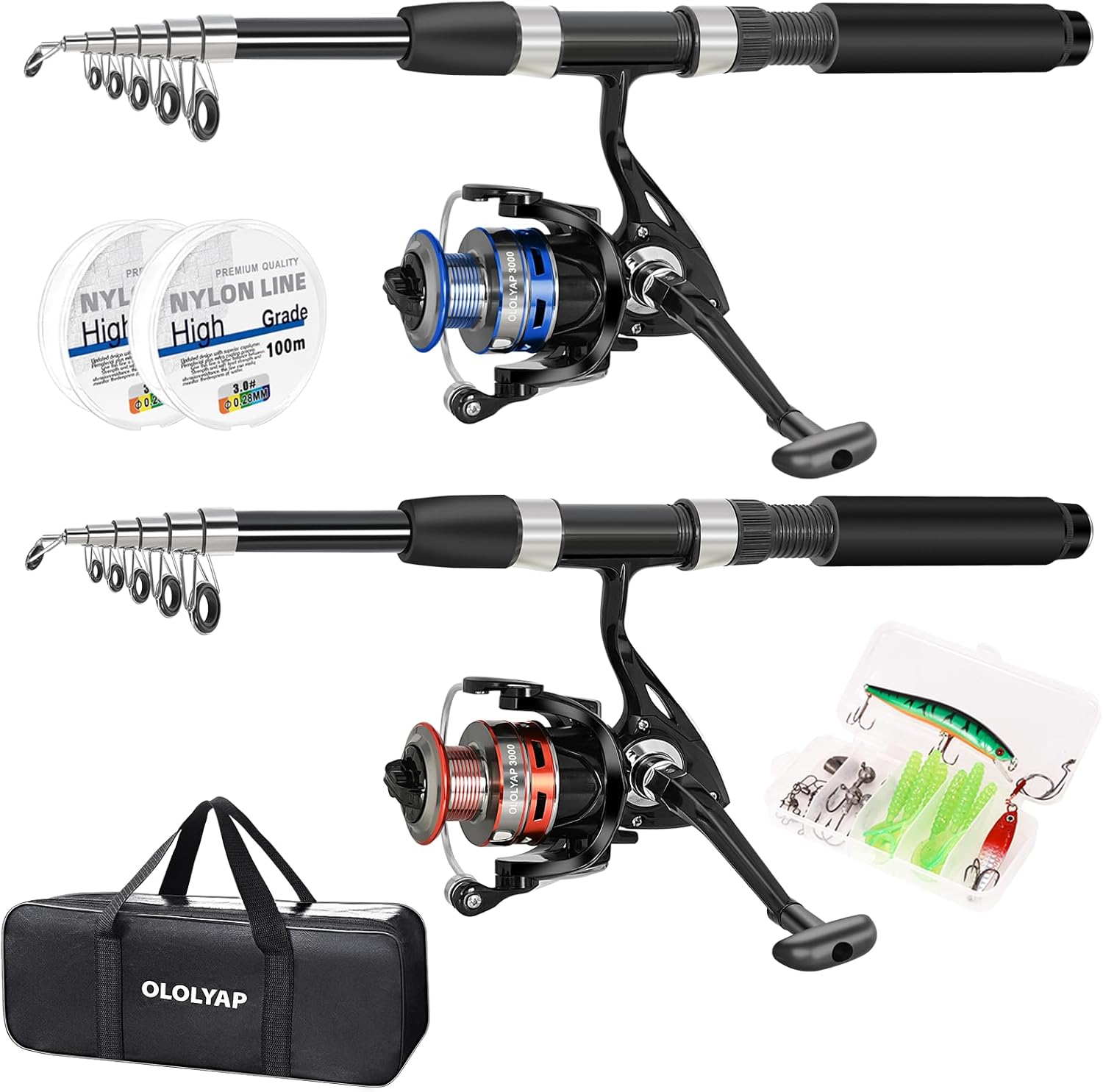 Fishing Pole Combo Set 6.9ft 2PCS Telescopic Fishing Rod and Reel Combo with Carrier Bag Collapsible Fishing Rod and Reel Kits for Bass Sea Saltwater Freshwater