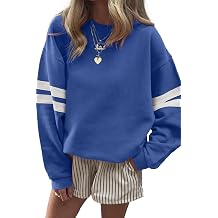KevaMolly Women Varsity Striped Drop Shoulder Sweatshirt | Oversized Long Sleeve Pullover, Crew Neck Casual Fashion Tops