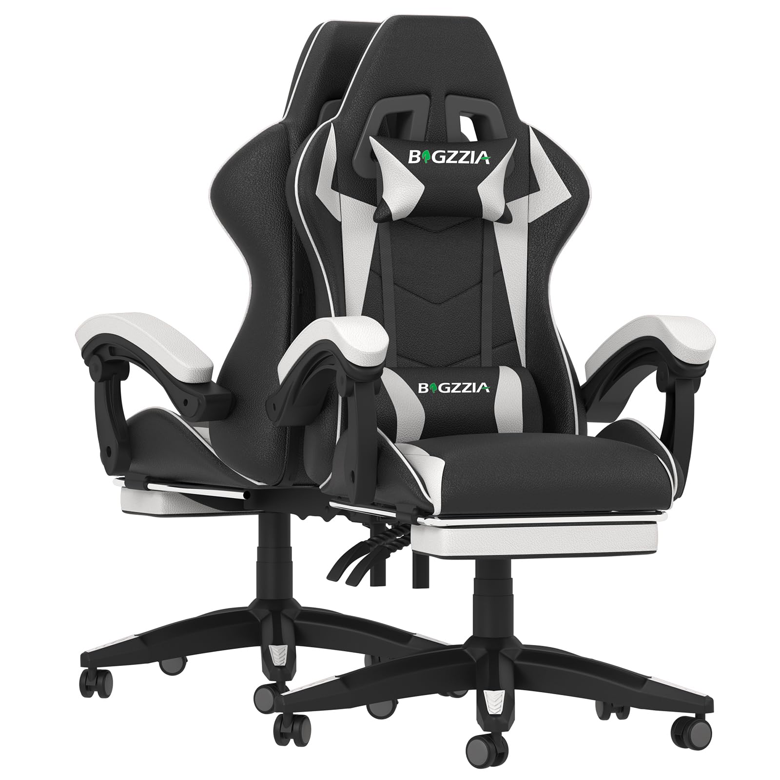 Racingreat Ergonomic Gaming Chair with Footrest, Headrest, Lumbar Support, Reclining Backrest, and Adjustable Height for Adults (With Footrest, White)