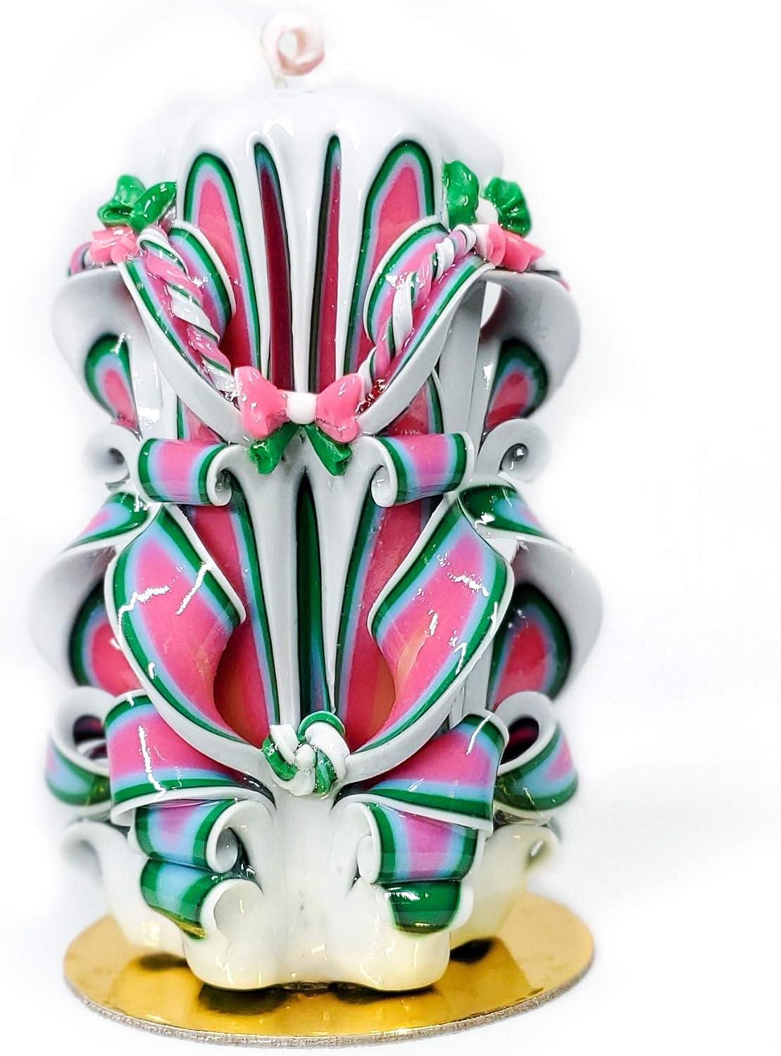 Handmade Gift - Home Decor - Carved Candle - Cheerful Bow - CandleGrace - Rose/Green/Blue/White - 5 inch x3 inch