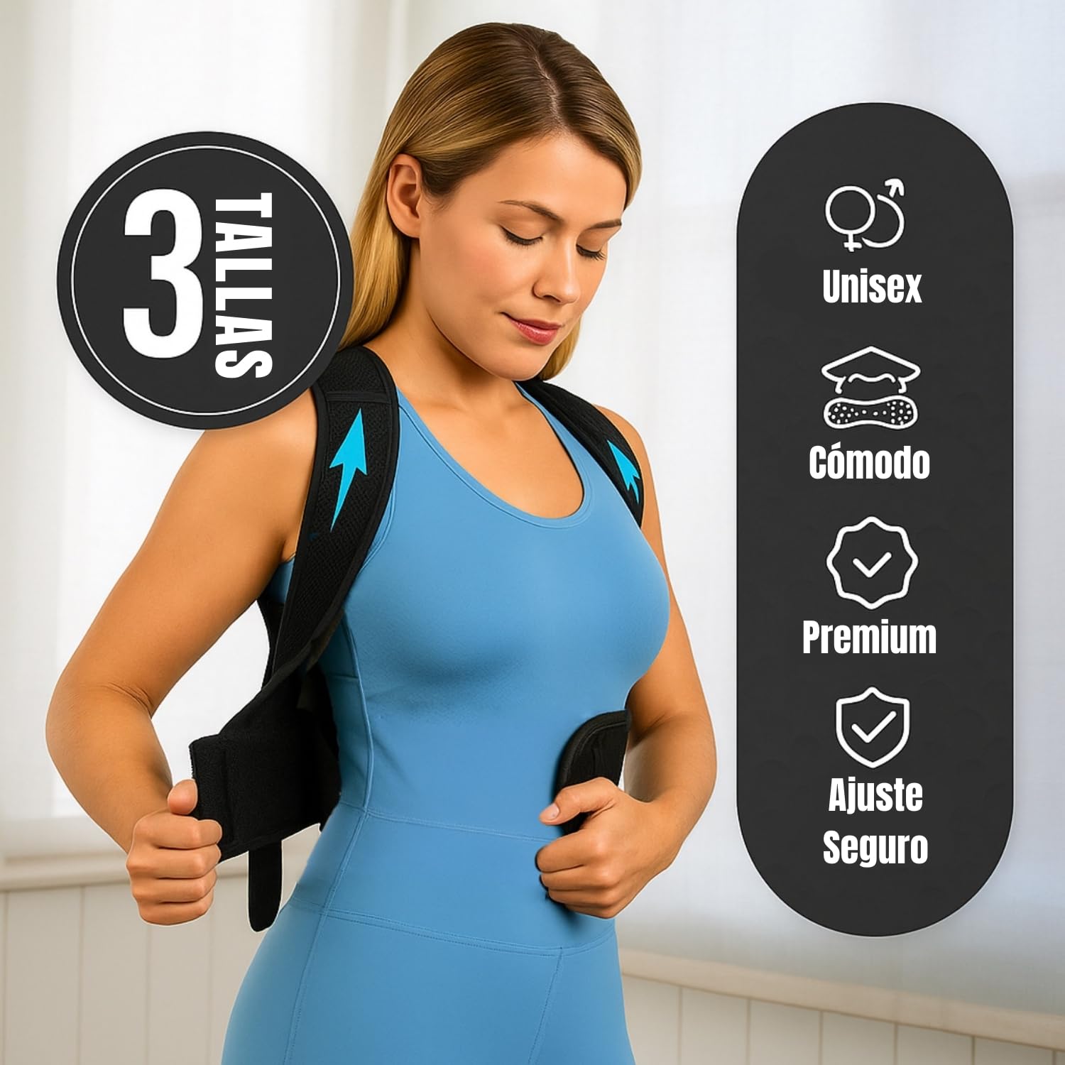 Roar® Corrector de postura de espalda, rectificador, ayuda a mantener la espalda recta, mejora la postura de cuello y hombros (L)