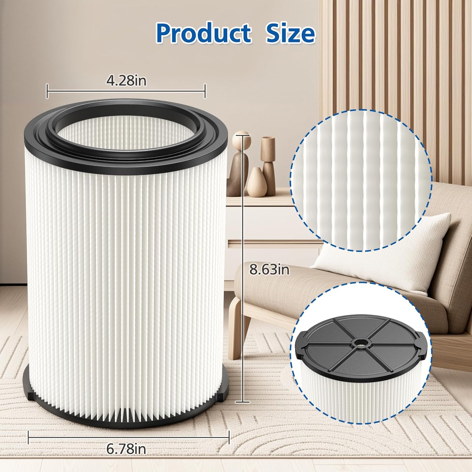 2-pack Standard Wet/dry Vac VF4000 Replacement Filter, Compatible with RIDGID Vacs 5-20 Gallons Vacuum Cleaner