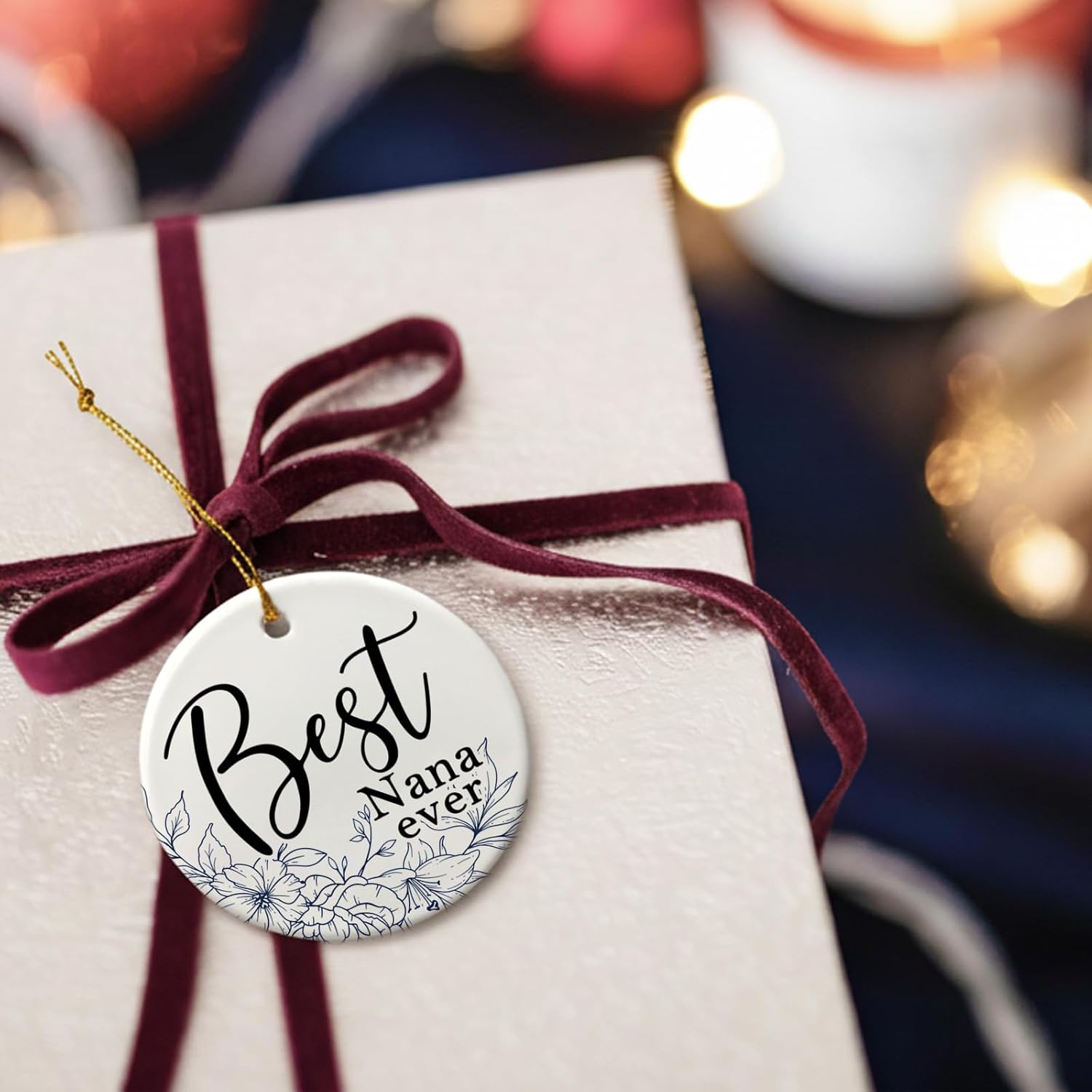 Best Nana Ever Gifts for Grandma,Grandma Ceramic Ornaments Gifts for Appreciation Christmas Tree Mother's Day Decor, Rustic Floral Hanging Round Holiday Ornament Keepsake Decorations 3in - Image 4