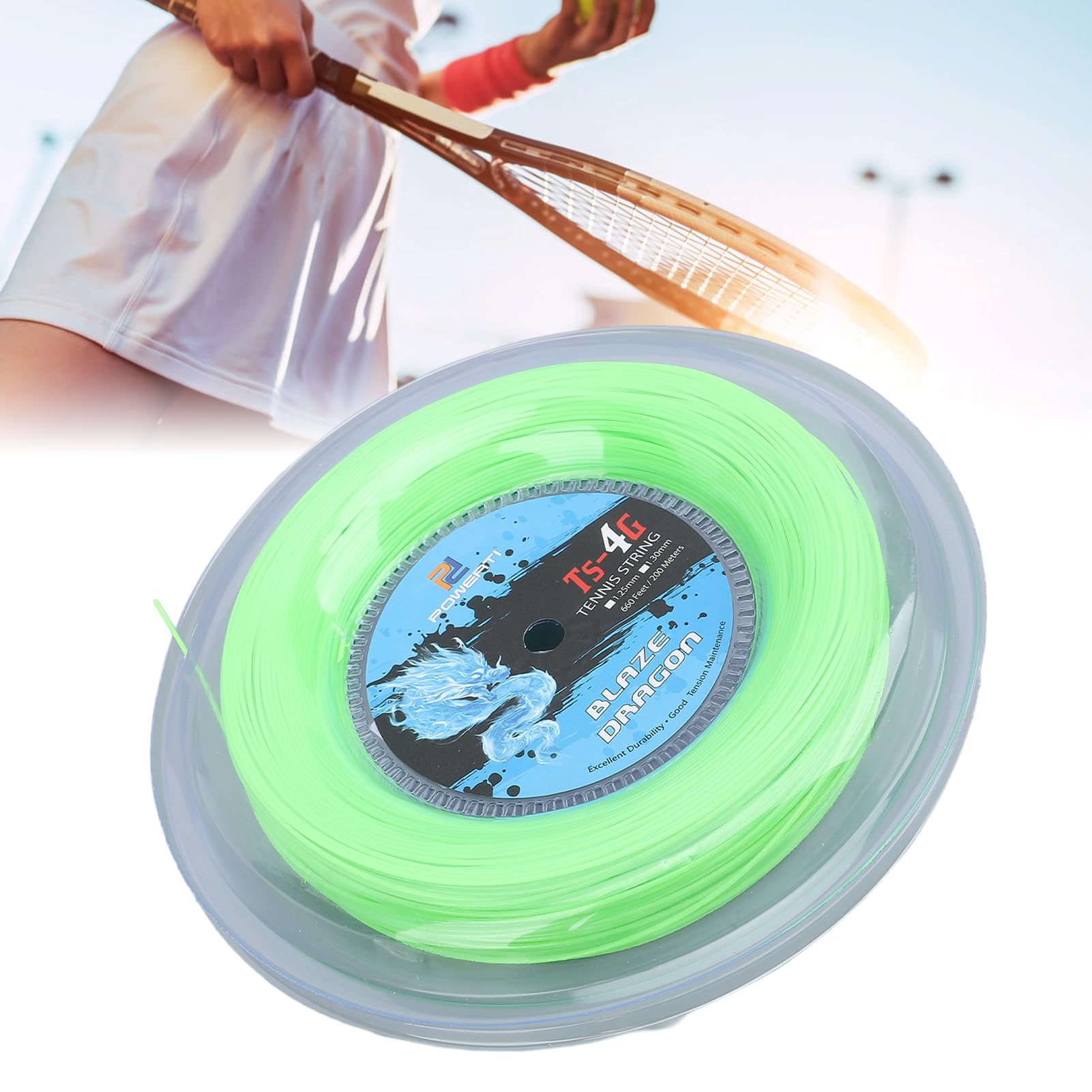 Yunir Carrete de Cuerda de Tenis, Cuerda de Raqueta de Tenis de Poliéster de 200 M con Diámetro de Cuerda de 1,3 Mm, Verde Fluorescente Vibrante, para Entrenamiento de Tenis