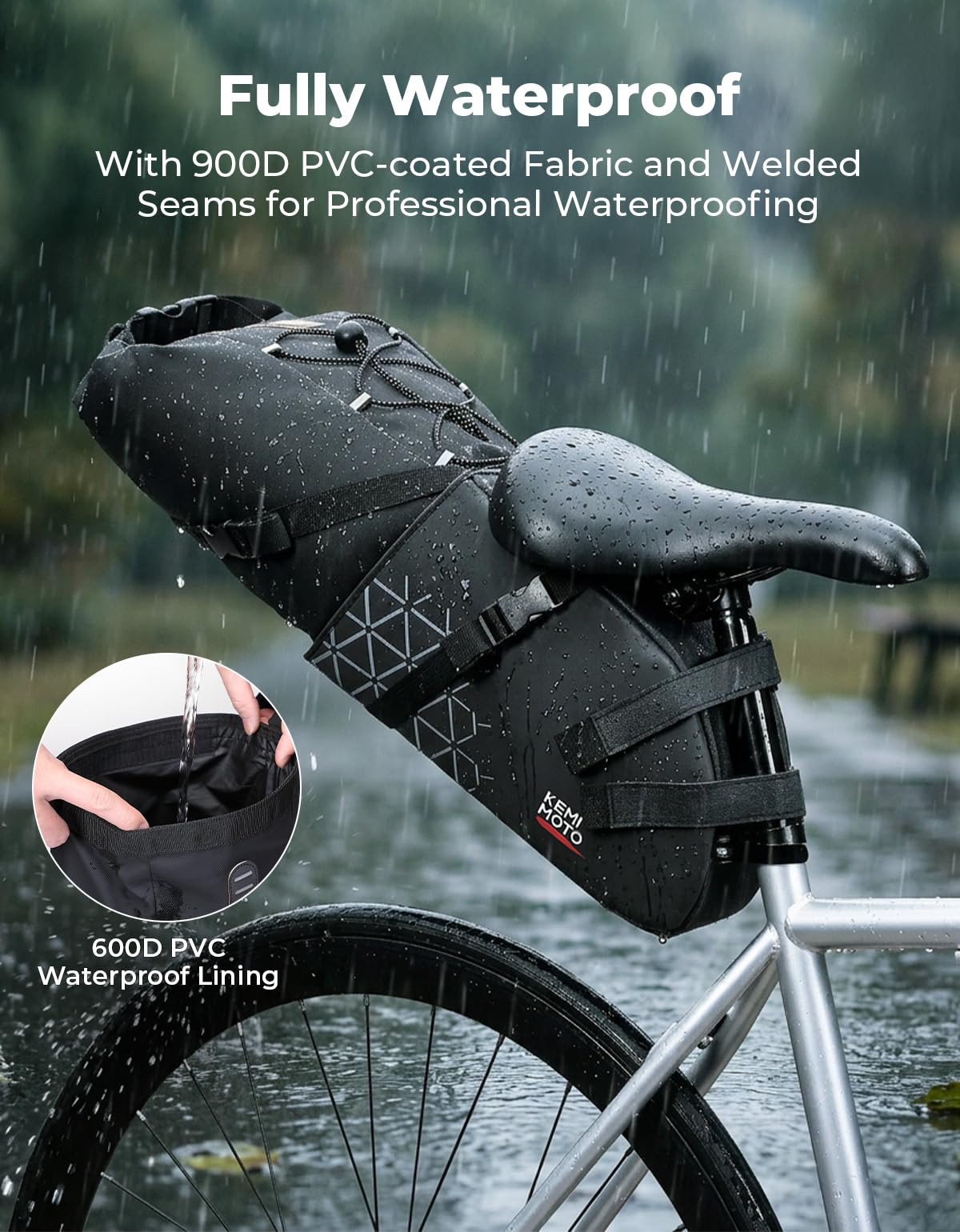 KEMIMOTO Borsa da Sella Bici, 13L Borsa Sottosella Bici Impermeabile Divisa con Riflettenti e Supporto per Ciclismo Bici Corsa MTB Mountain Bike