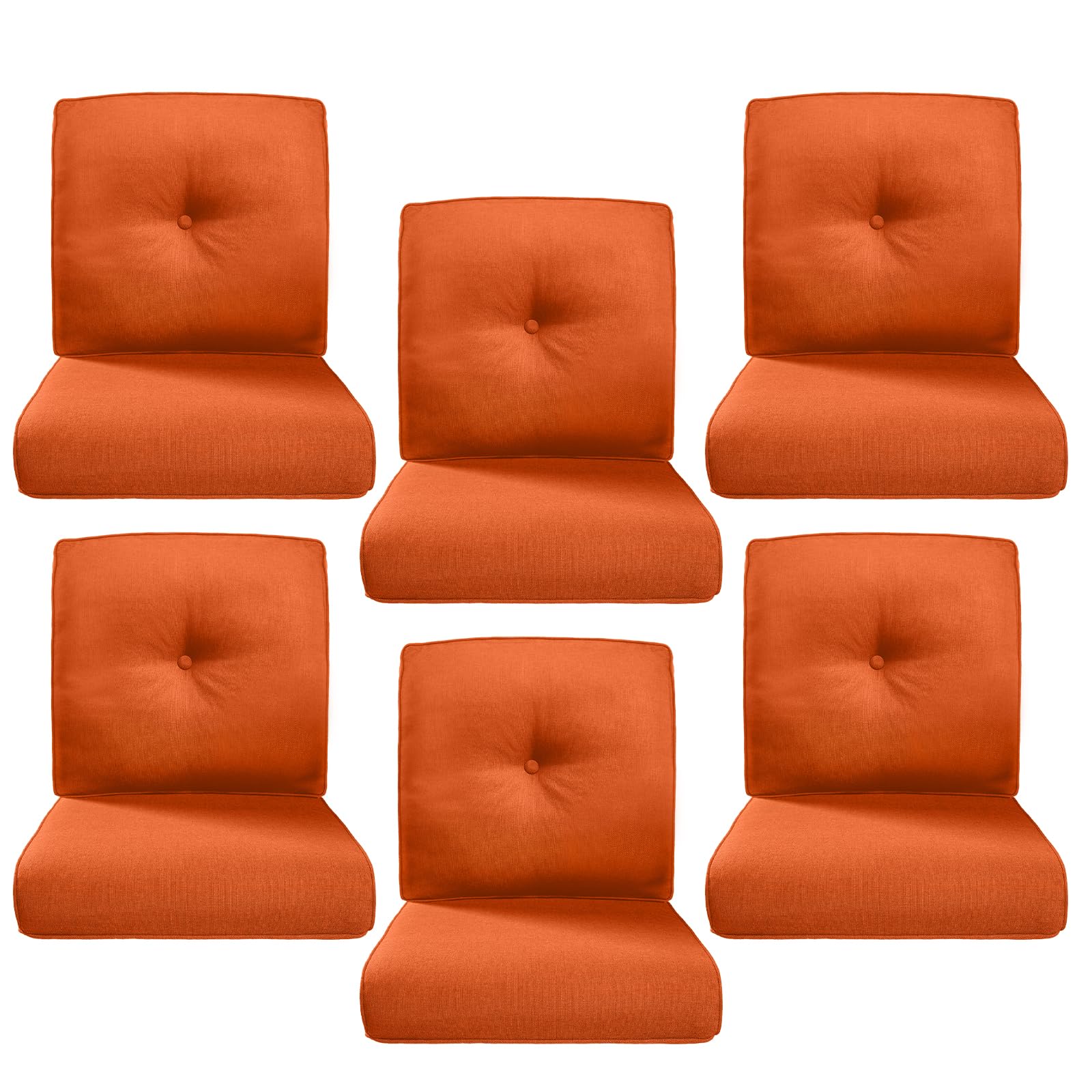Luxury 4" Thick Outdoor Cushion Set of 6 - 22x24 Patio Furniture Cushions with 28D High-Density Foam, Water-Resistant &amp; Fade-Resistant Fabric, Removable Covers for Patio Furniture Sofa Couch -Orange
