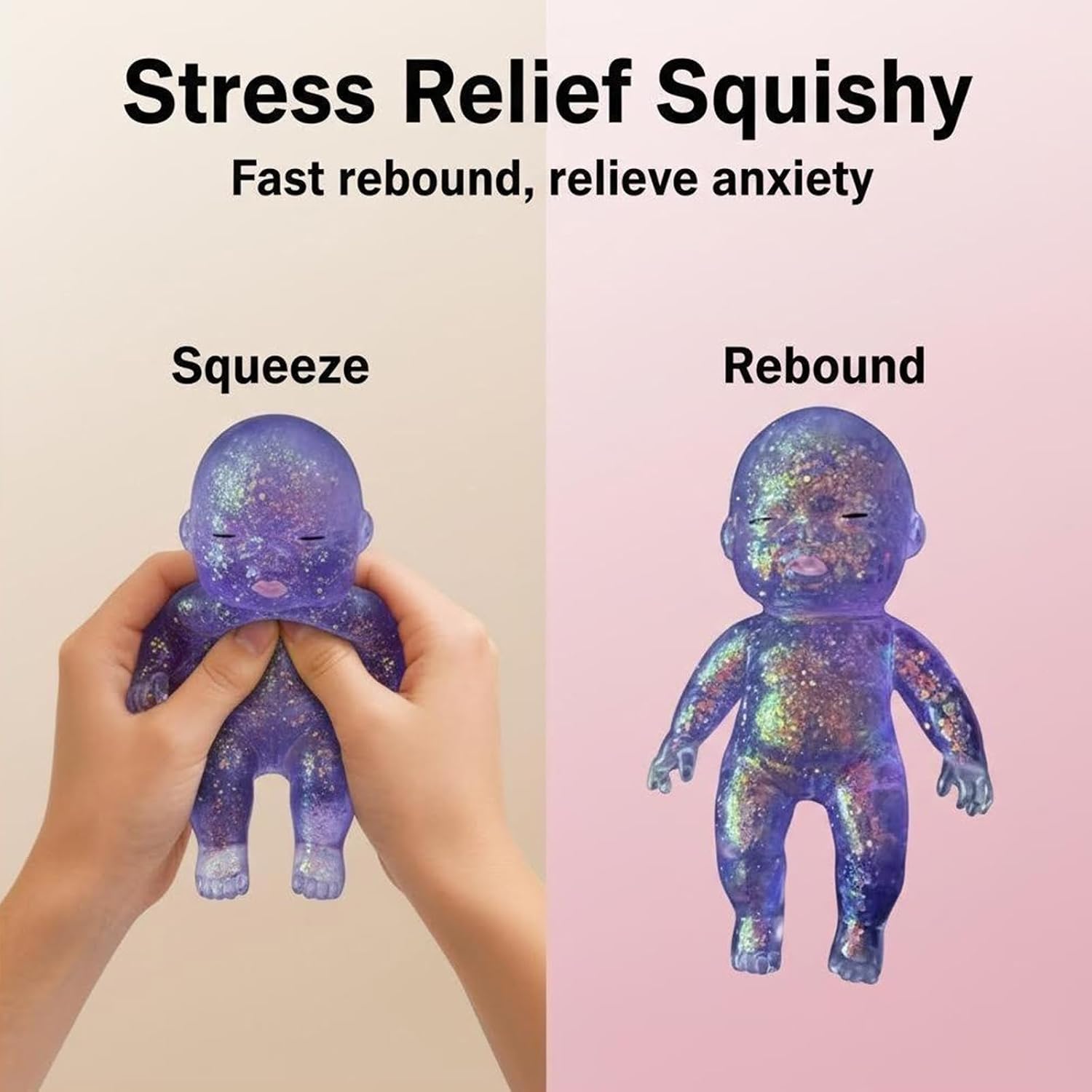 Mystery Glitter Baby Squishy Slow Rising Fidget Toy, Soft Stress Relief Squeeze Sensory Toy for Kids Adults, Cute Desk Decor Party Favors Gift