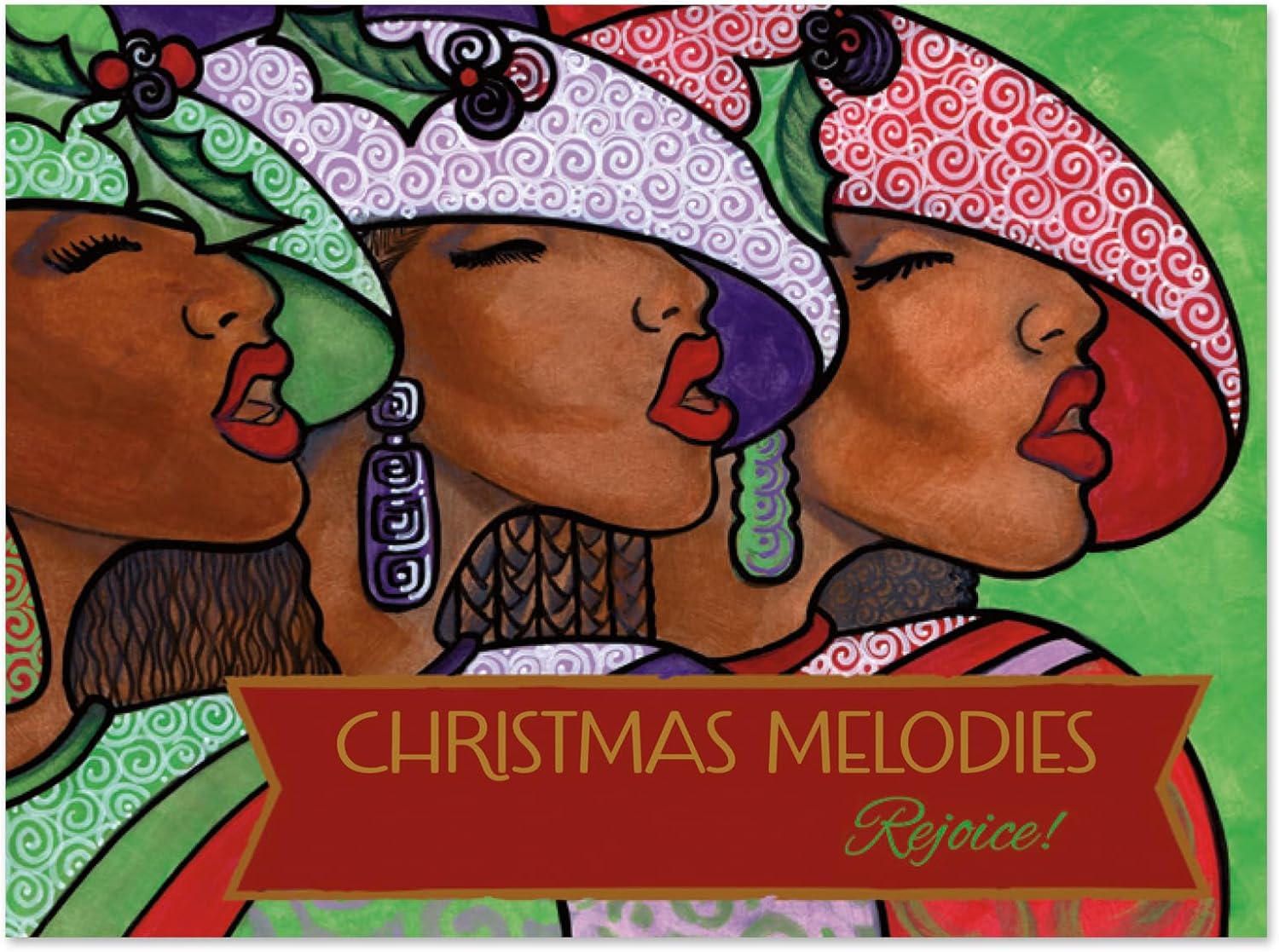 Shades of Color Christmas Melodies African American Christmas Cards 5 x 6.75 inches, 15 Cards and Envelopes (X23-179)
