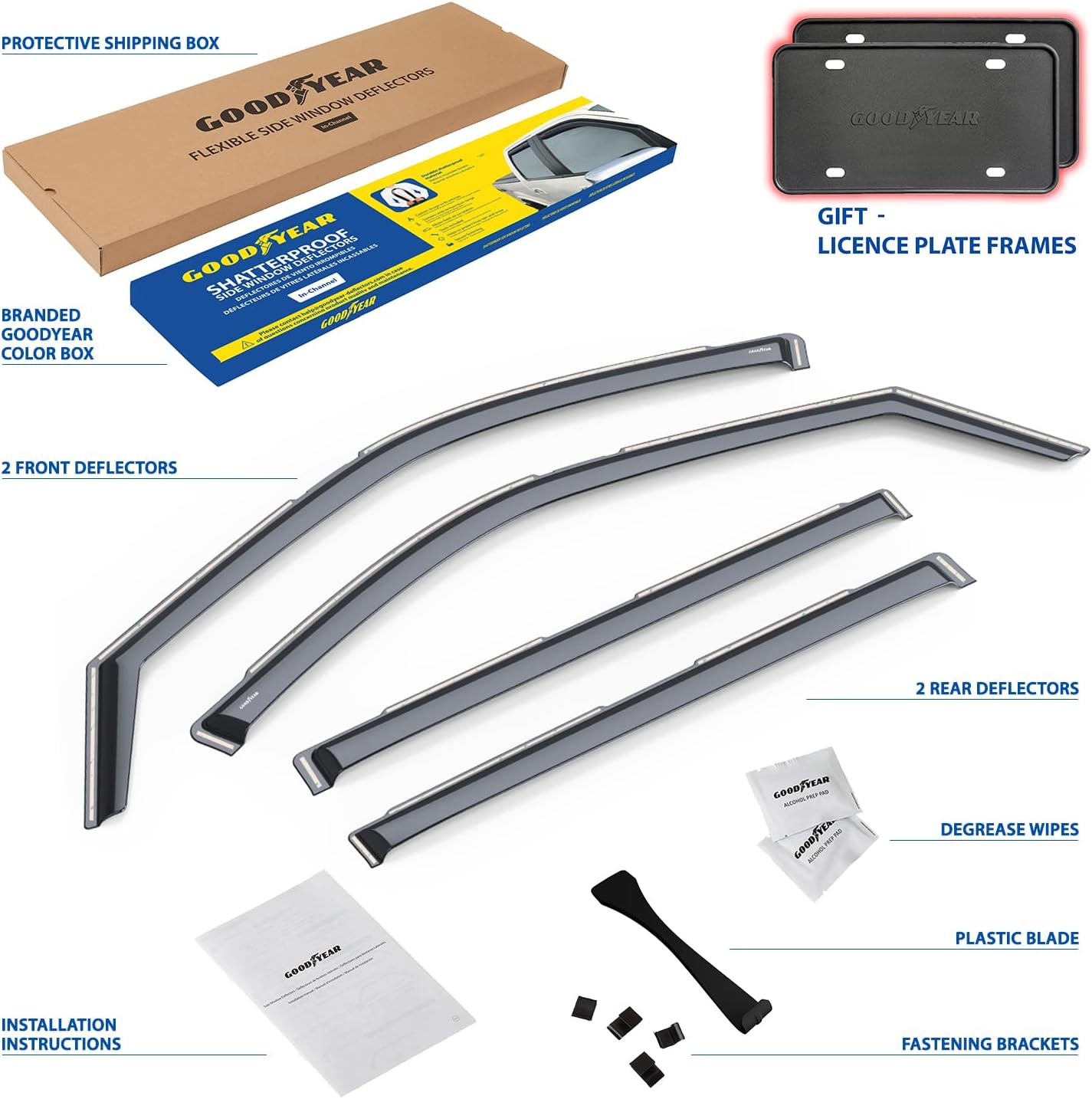 Goodyear Shatterproof in-Channel Window Deflectors for Toyota Sequoia 2023-2026, Rain Guards, Window Visors for Cars, Vent Deflector, Car Accessories, 4 pcs - GY008722