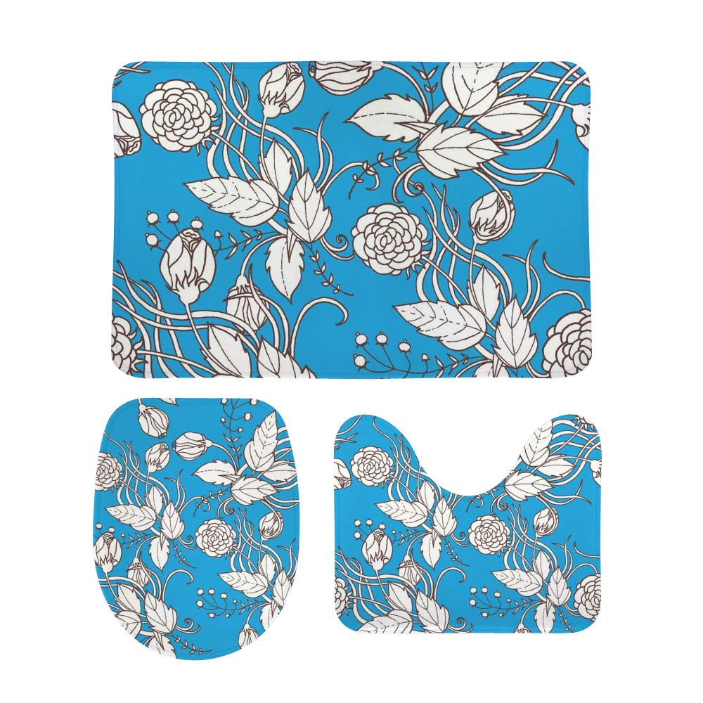 Tapis de bain antidérapant intérieur extérieur lot de 3 tapis absorbant cuisine motif feuille