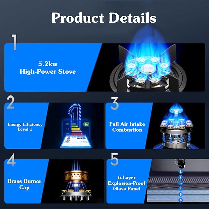 Estufa de Gas de 1 Puesto 5.2KW con Vidrio Templado y Protección de Apagado miniatura 4