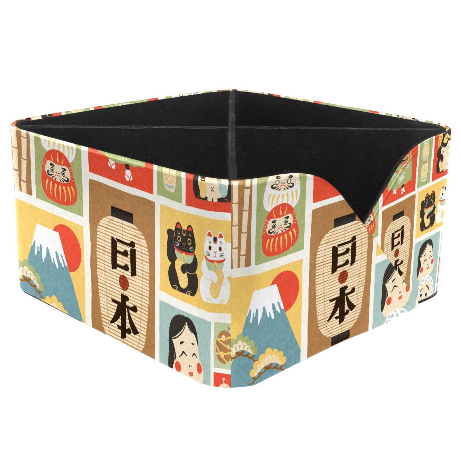KengjuTesu Japanese Culture Symbol Pattern Desktop Organizer Pen Holder, Rectangular Pencil Cup for Office, Study and Makeup Stations