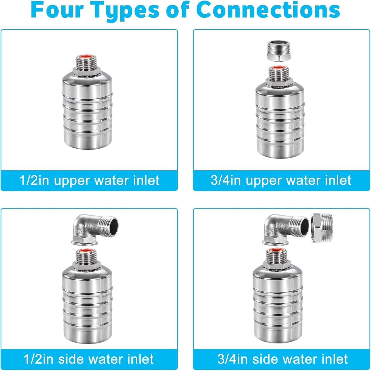 3 Pack Water Float Valve For Water Tank,1/2" to 3/4'' Fully Automatic Water Level Control Float Valve, 304 Stainless Steel Water Trough Float Valve For Water Tank Pool Livestock Troughs Distille