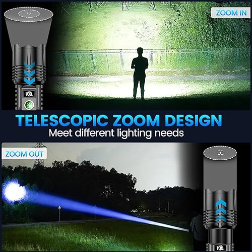 Miniatura 3 de Linternas LED recargables, 250000 lúmenes altos, 5 modos de zoom, linterna súper brillante, táctica potente IPX7 impermeable luz flash de mano para