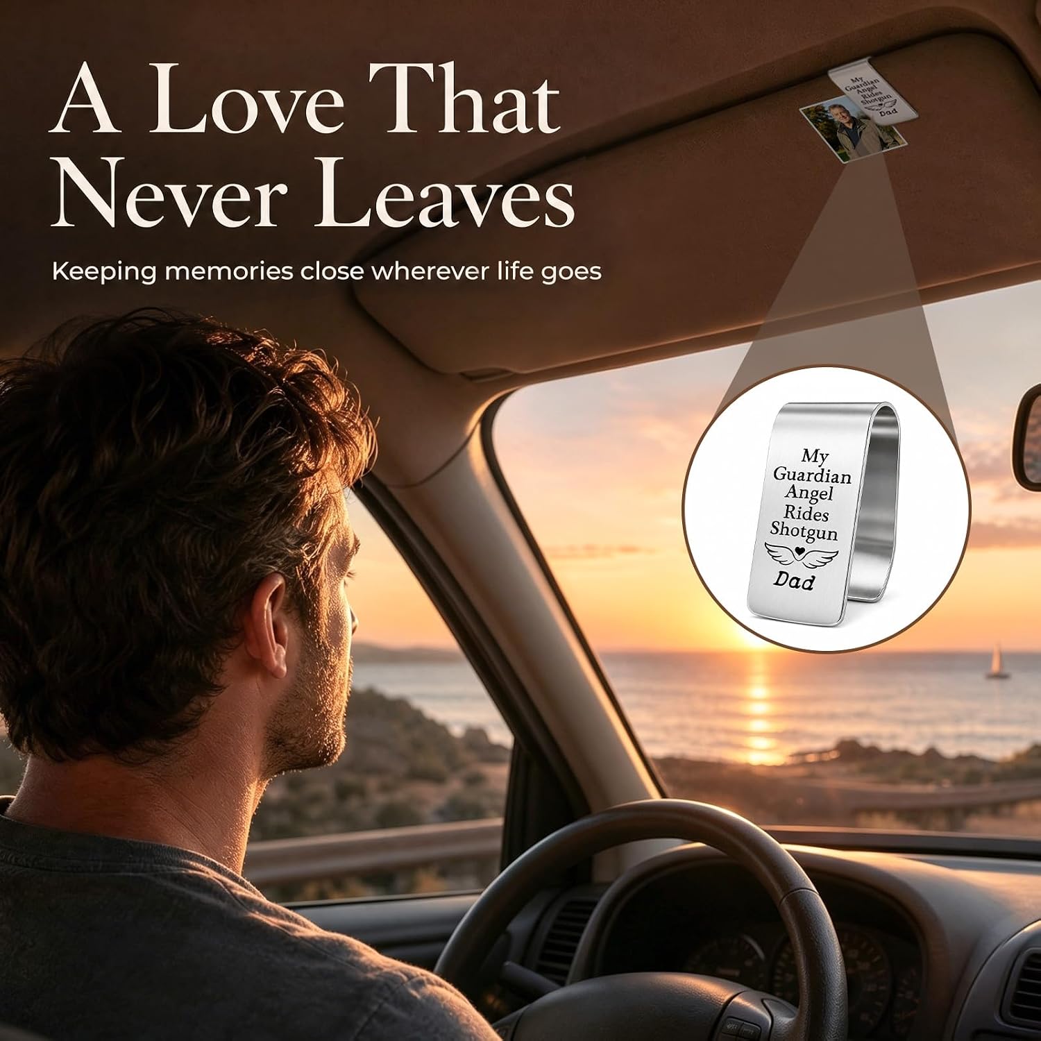 Drive Safe Dad Car Visor Clip, “My Guardian Angel Rides Shotgun Dad” Memorial Keepsake, Sympathy Gift for Loss of Father, Car Accessories Interior