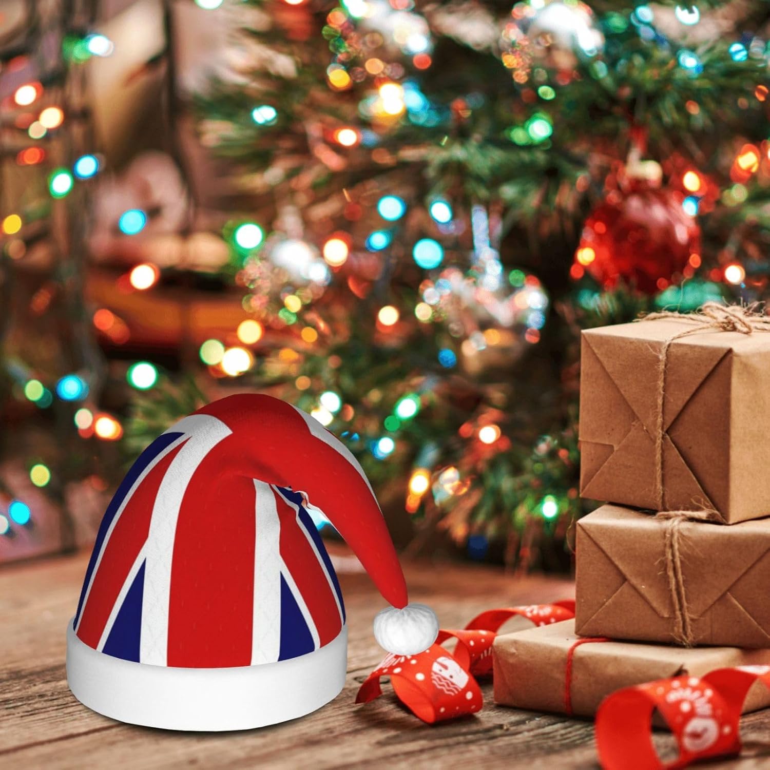 English flag print Christmas Hat Adult Decorative hat Santa hat Holiday party hat costume accessories.