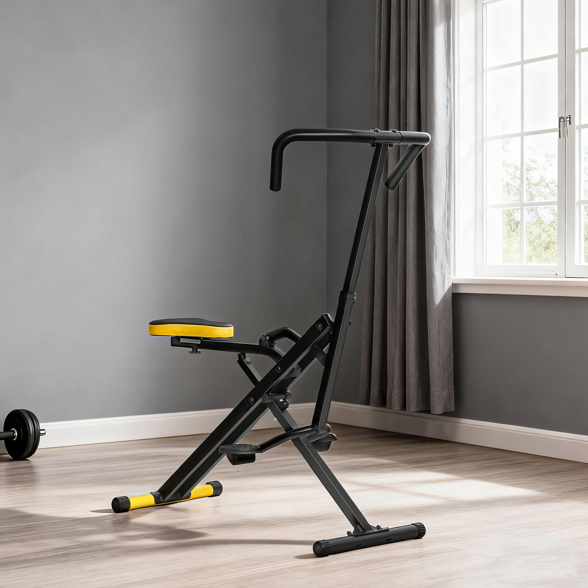 SPORTNOW Macchina Total Crunch Pieghevole con Seduta Regolabile, Macchina Total Power Body Crunch, Allenamento Fitness per Addominali, Corpo, Gambe, Braccia, Glutei, per Casa e Palestra, Giallo