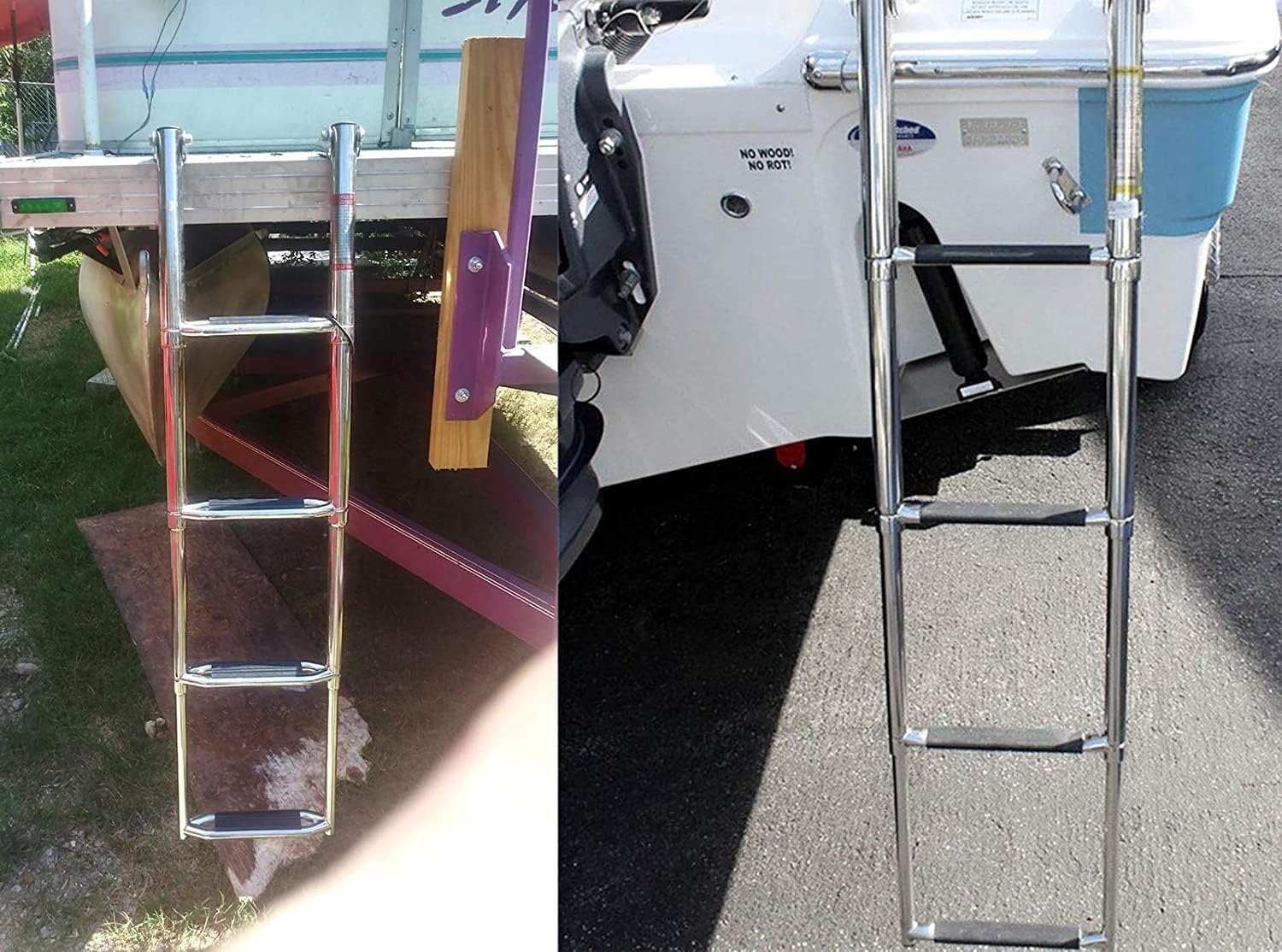 Dock Boat Ladders 4 Step Folding Removable Boat Ladders, Stainless Steel Pontoon Swimming Pool Drop Down Boarding Ladder with Wide Pedal, Load 150kg