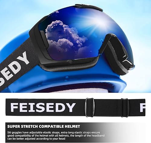 Miniatura 5 de FEISEDY OTG - Gafas de esquí para deportes de nieve para adultos y jóvenes, protección UV400 antivaho con doble lente flexible B2961