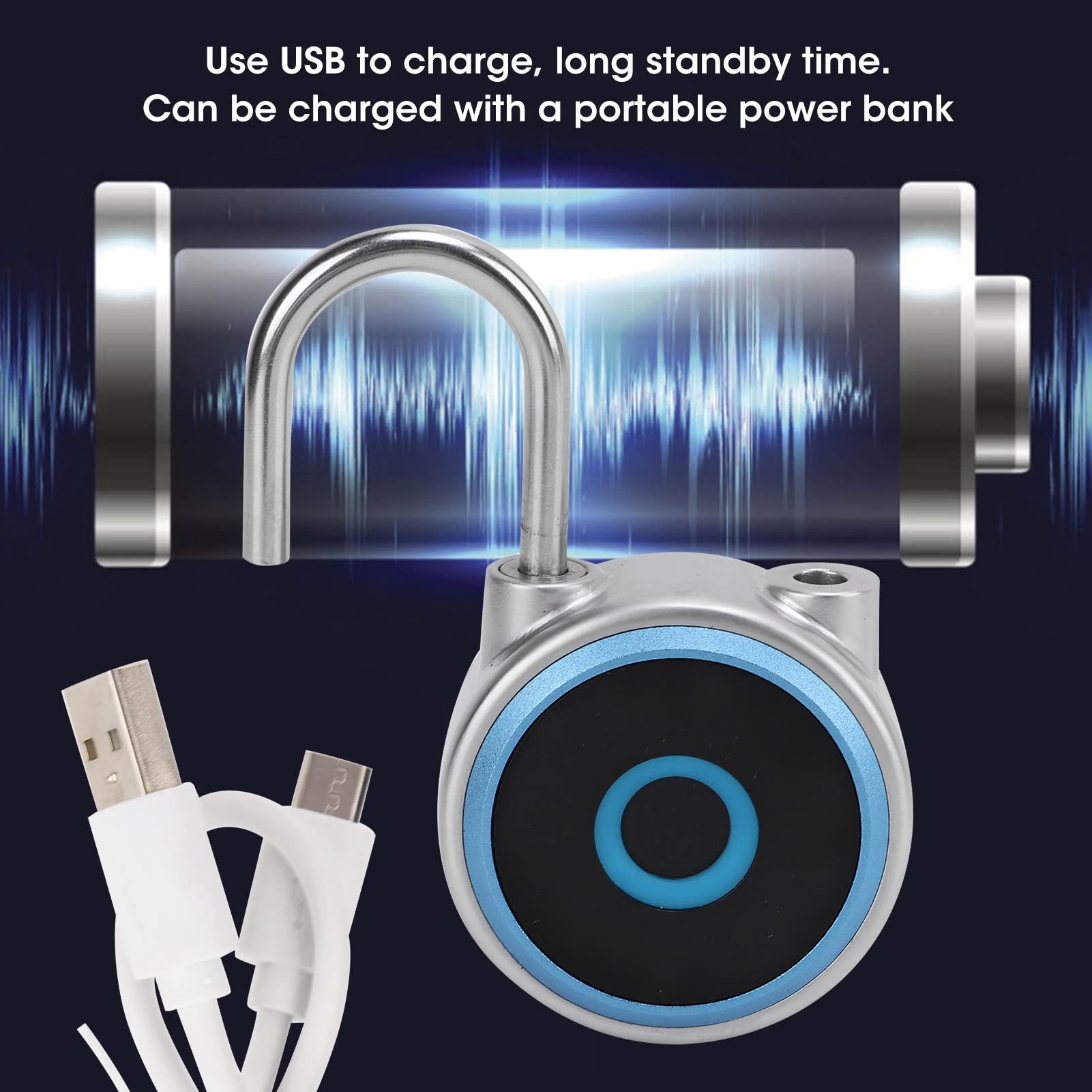 Candado inteligente Huella digital GS50F Candado inteligente IP65 Carga USB impermeable Candado de equipaje con huella digital pura(Azul)
