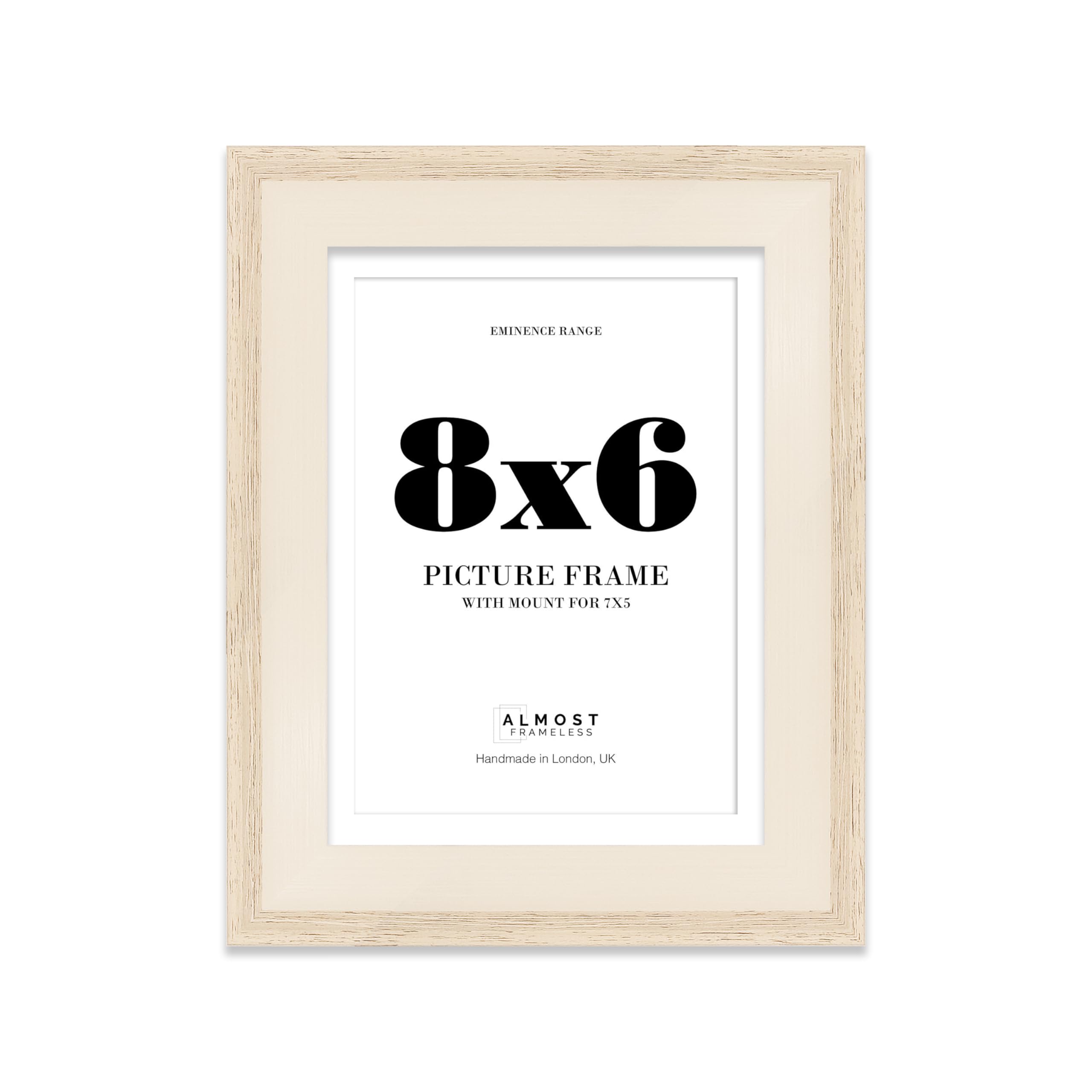 8x6" Oak Picture Frame with 7x5" Mount - Shabby Chic Photo Frame with Distressed Finish, Wall Hooks and Kickstand, 32mm Edge - 1 Pack