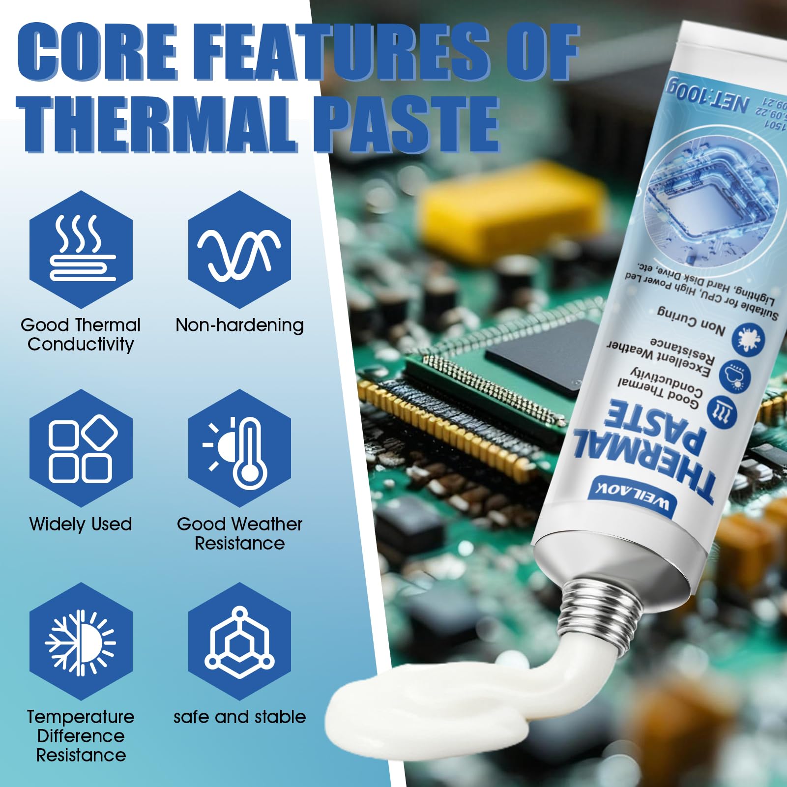 Pasta Termica CPU, Thermal Paste, Pasta Termica, Eccellente Conduttività Termica, Pasta Termica ad Alte Prestazioni Adatta per CPU, Console di Gioco, Schede Grafiche, ecc, 100 ML