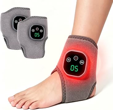 XFP 2Pcs Cordless Foot and Ankle Massager with Heat, Ankle Heating Pad Heated Brace Wrap with 5 Heat Levels and 3 Vibration, USB Charging, Ideal for Home and TravelGray