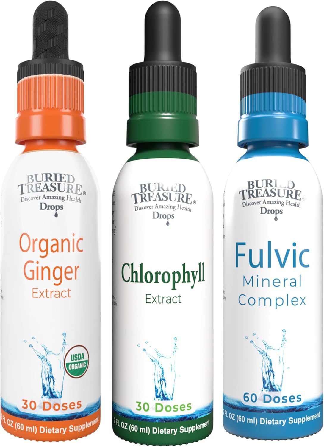 Buried Treasure – Ginger, Chlorophyll & Fulvic Minerals, Digestive, Nutrient Absorption, & Natural Detox Supplements Bundle