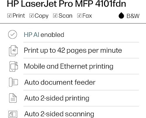 Miniatura 2 de HP Laserjet Pro MFP 4101fdn Impresora en blanco y negro, impresión, escaneo, copia, fax, velocidades rápidas, fácil configuración, impresión móvil,
