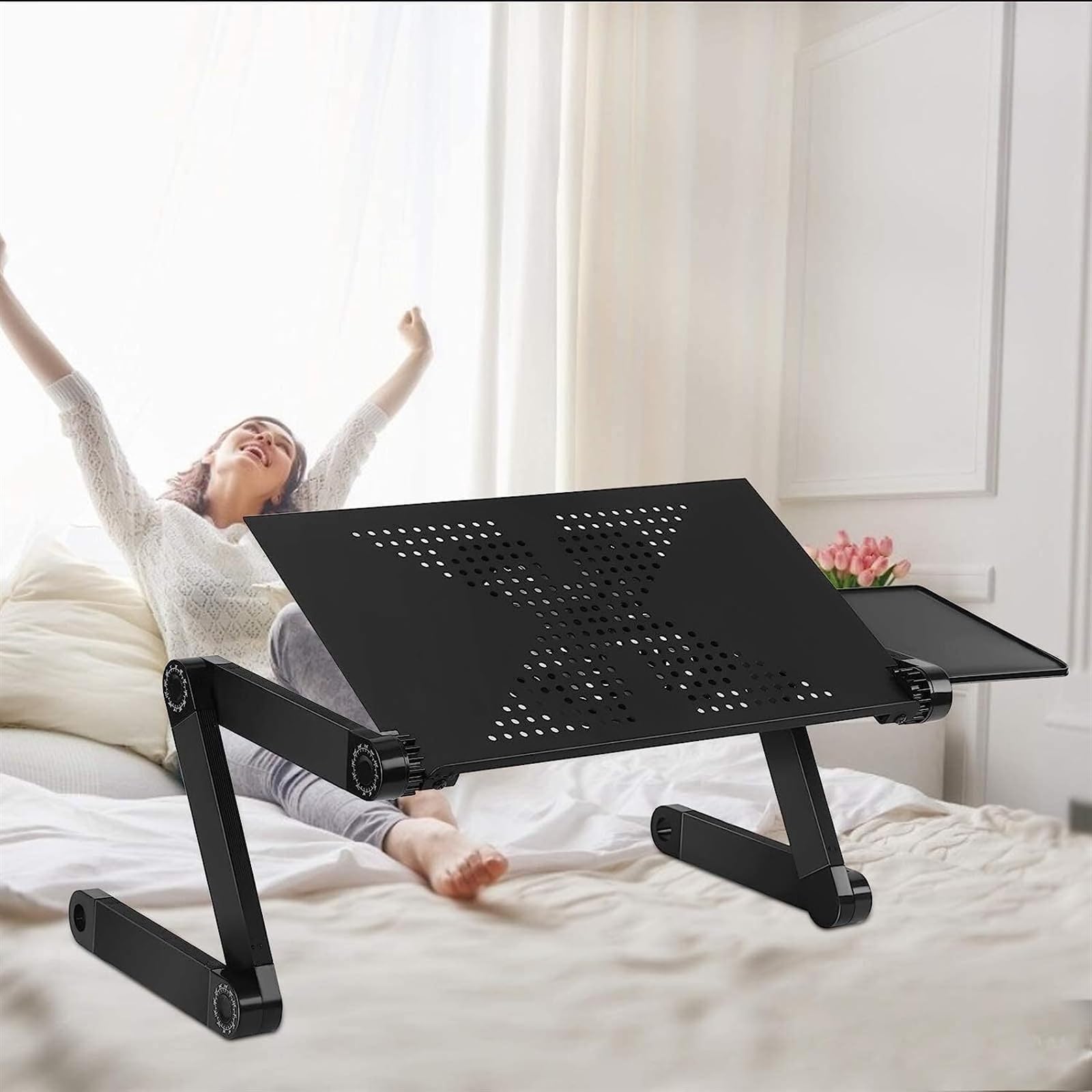 NAKEAH Supporto da Tavolo Regolabile for Laptop, Supporto for Workstation Portatile Portatile, scrivania ergonomica Pieghevole for Laptop da Ufficio in Lega di Alluminio