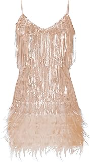 Women's Sequin Cocktail Dresses 1920s Flapper Dress Gatsby Fringe Mini Dresses Feather Prom Party Dress - Buy now