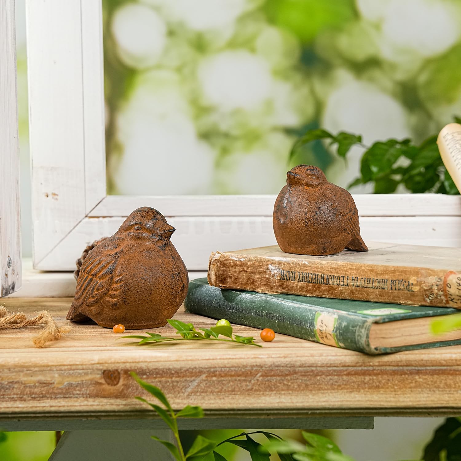 Sungmor Cast Iron Bird Statue, Vintage Animal Collection Figurines, Home Office Table Decor, Paperweight, Doorstop, Garden Lawn Cute Ornament, Rust Finish - Image 2